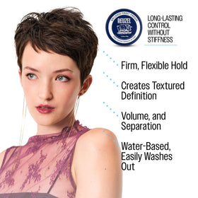 REUZEL fiber pomade on styled side profile showing matte texture and separation