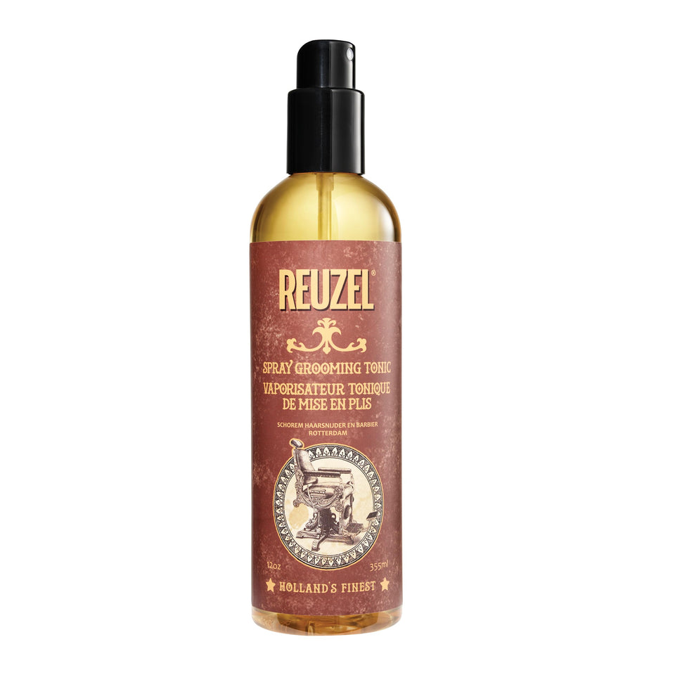 Reuzel front packaging spray bottle showing branding and size for styling convenience