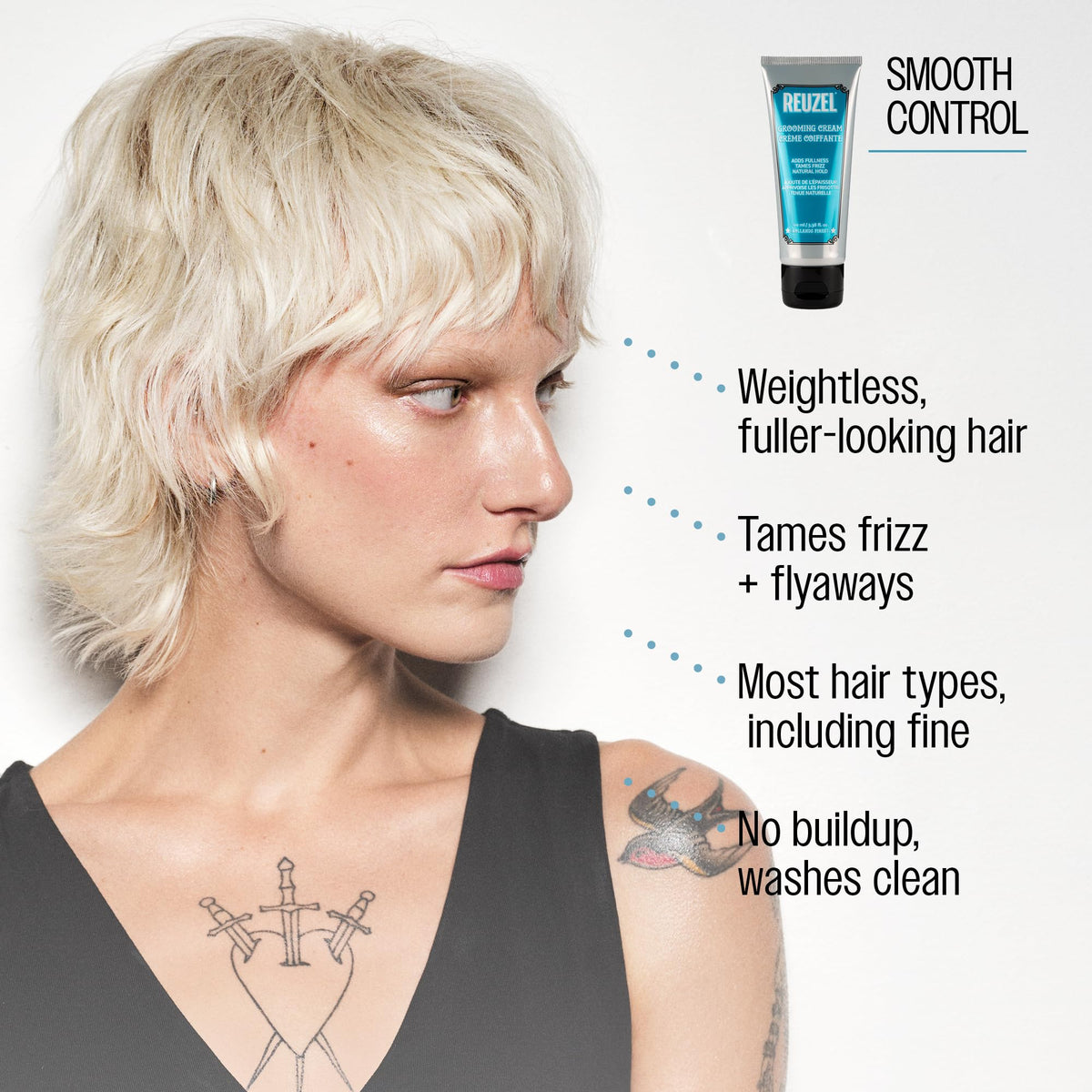 REUZEL grooming cream applied on fingers ready to style for easy control