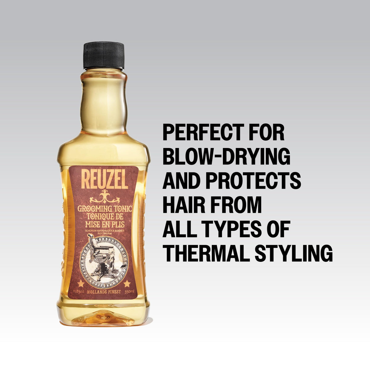 REUZEL blow-dry styling scene illustrating added volume and control