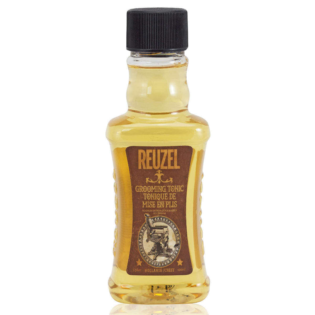 REUZEL grooming tonic front bottle displaying natural hold and heat protection