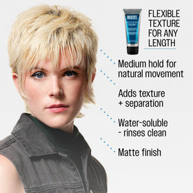REUZEL styled hair side profile showing matte finish and volume