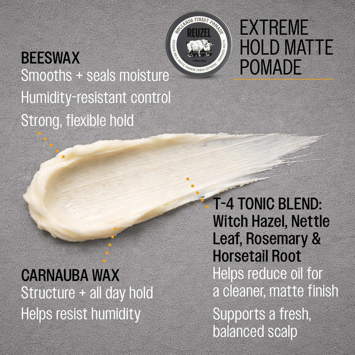REUZEL pomade in hands showing easy application and control