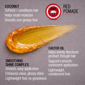 REUZEL Red pomade applied on hands warmed to demonstrate easy spreadability and control