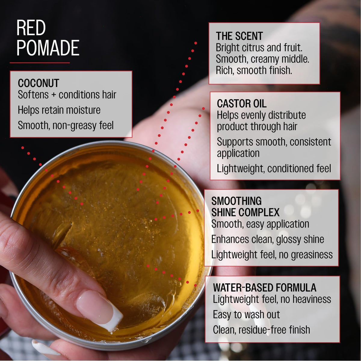 Jar label and ingredient list visible highlighting water-soluble formula benefit rinseability