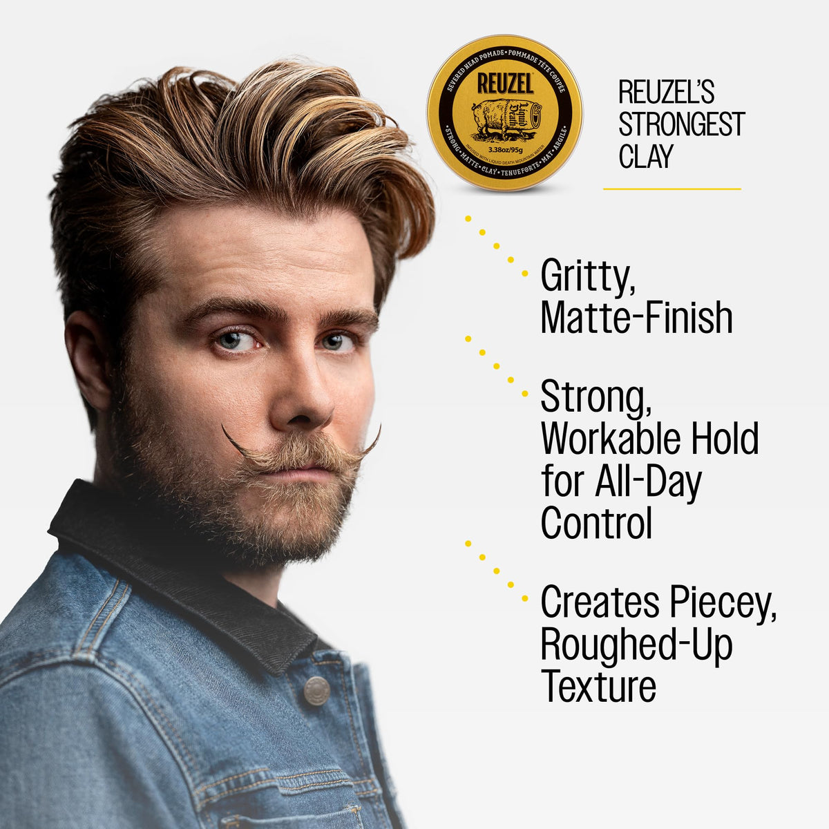 REUZEL Severed Head applied by hands styling hair for textured, lasting control