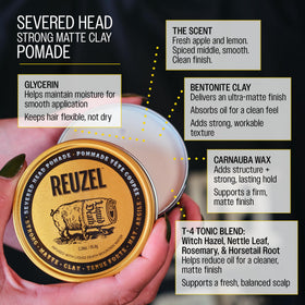 REUZEL Severed Head ingredient label with argan oil and aloe benefits visible