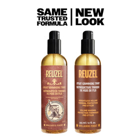 Reuzel 12 oz bottle next to hand to show scale and travel-friendly capacity