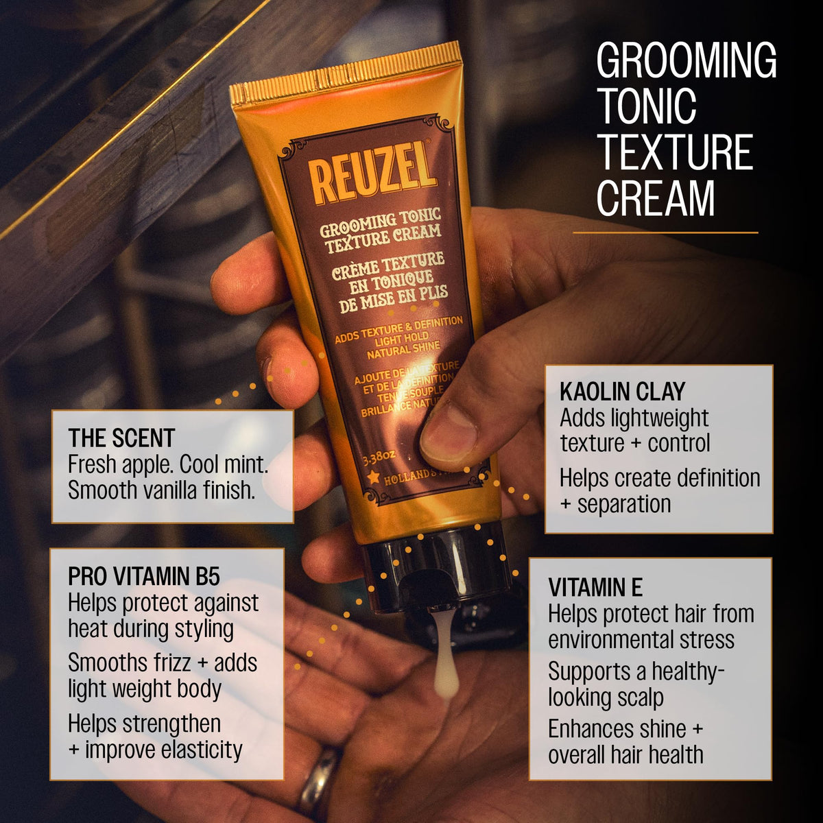 REUZEL used during blow-drying showing heat protection and volume