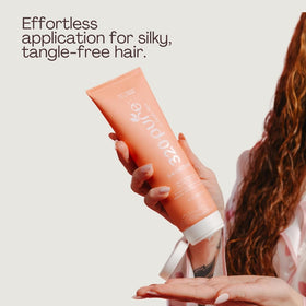 Rev320 applied to damp hair to detangle quickly and reduce breakage
