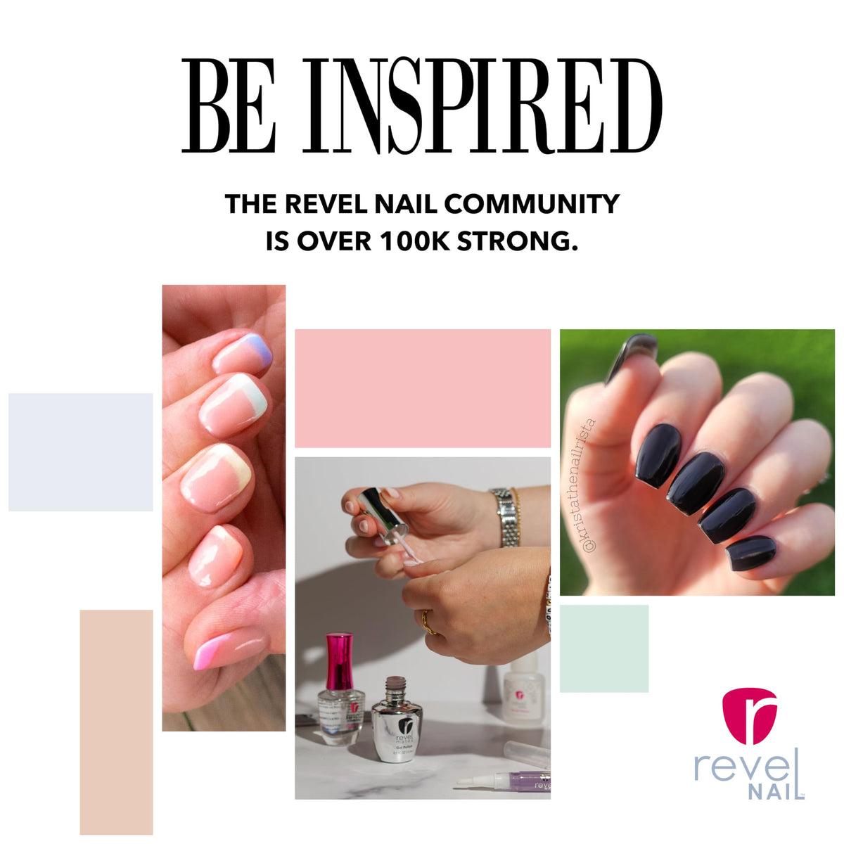 Revel Nail base coat next to dip powders showing kit scale and professional at-home use