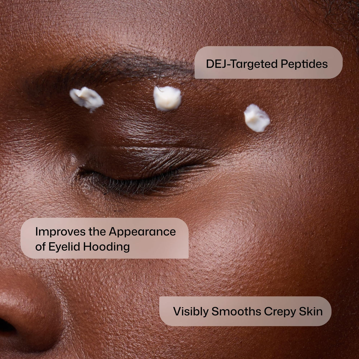 Revision applicator shown in hand using D·E·J Eye Cream, illustrates precise, mess-free application
