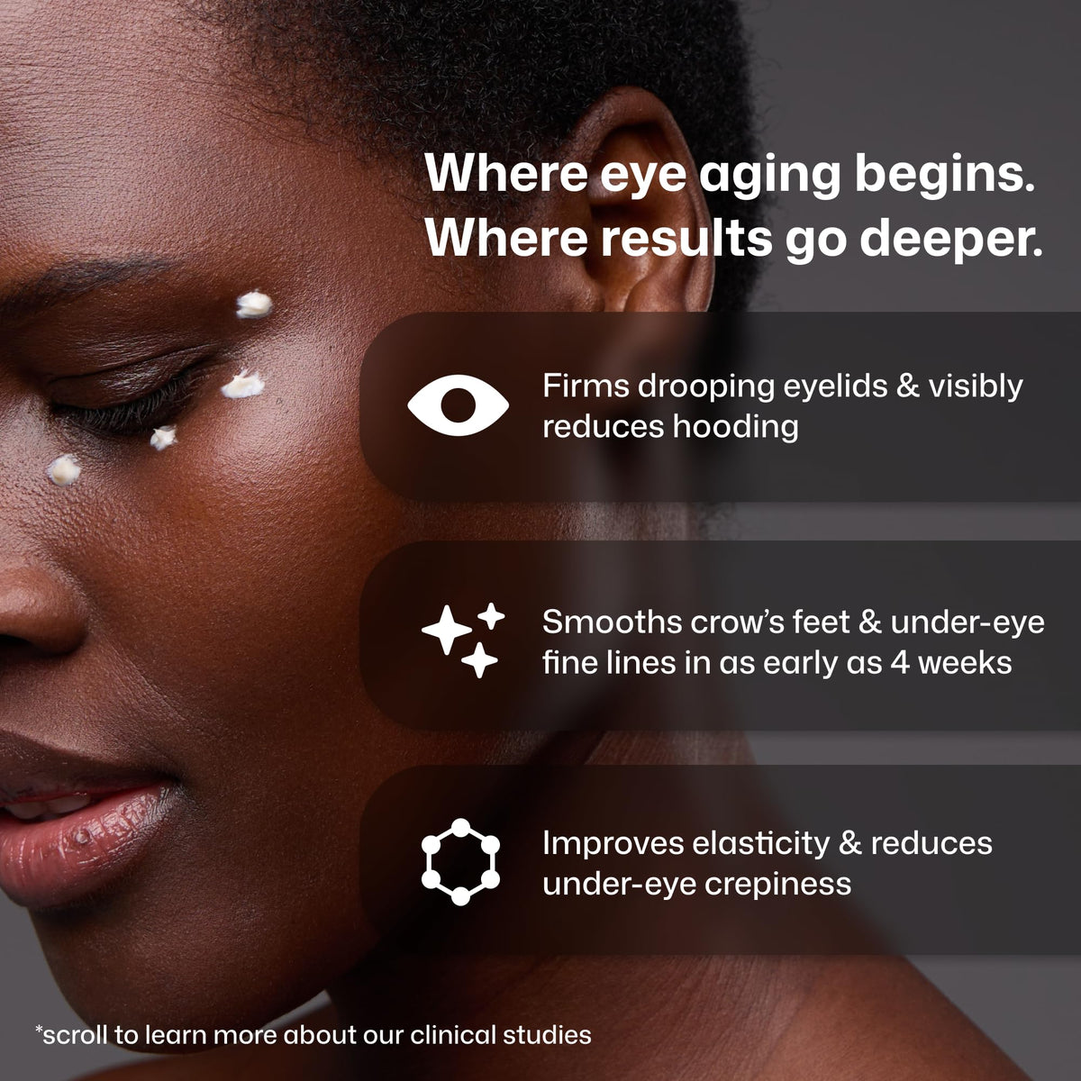 Revision D·E·J Eye Cream ingredient concept with peptides, communicates firmness-support benefit
