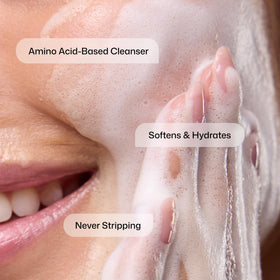 Revision creamy foam texture on hand demonstrating rich velvety lather for gentle cleansing