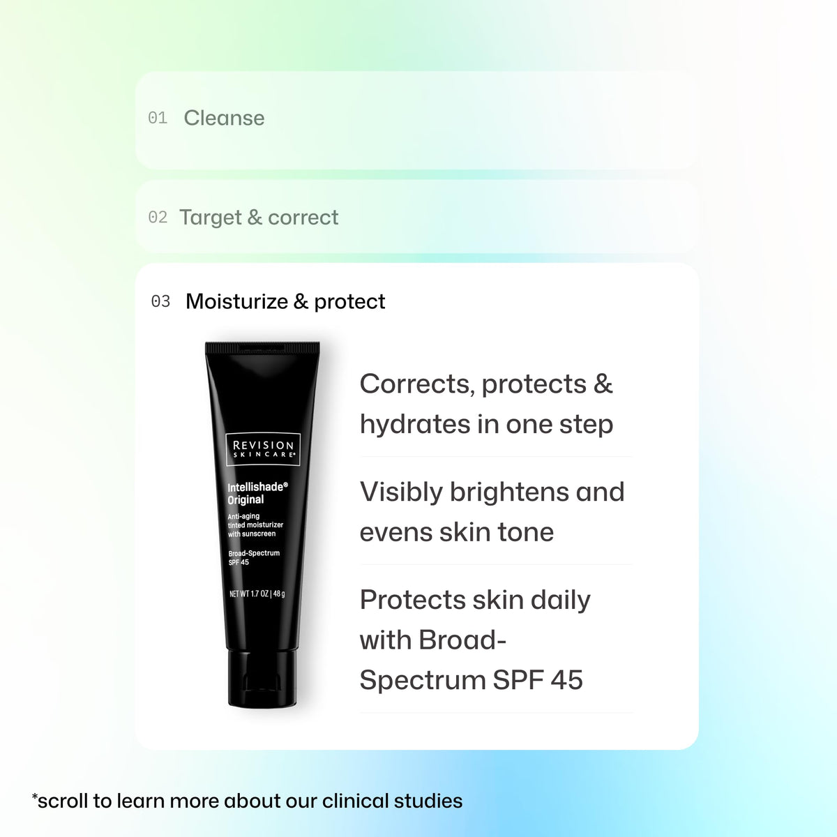 Revision Skincare worn under makeup demonstrating seamless layering and even tone