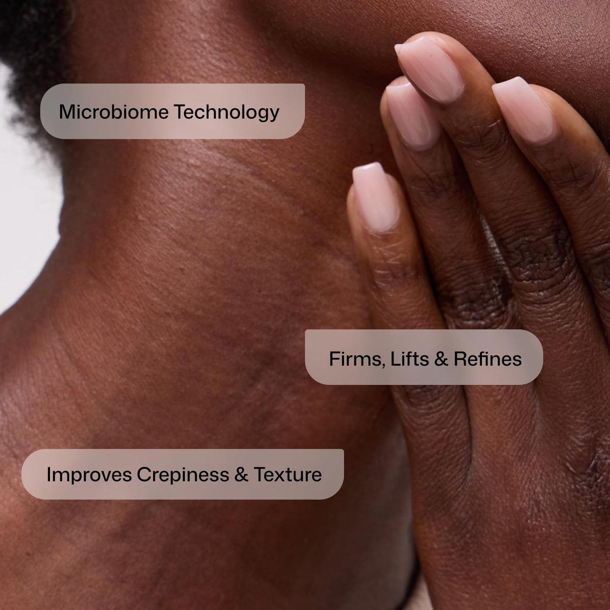 Revision Skincare Nectifirm Advanced applied to neck demonstrating lifting massage technique