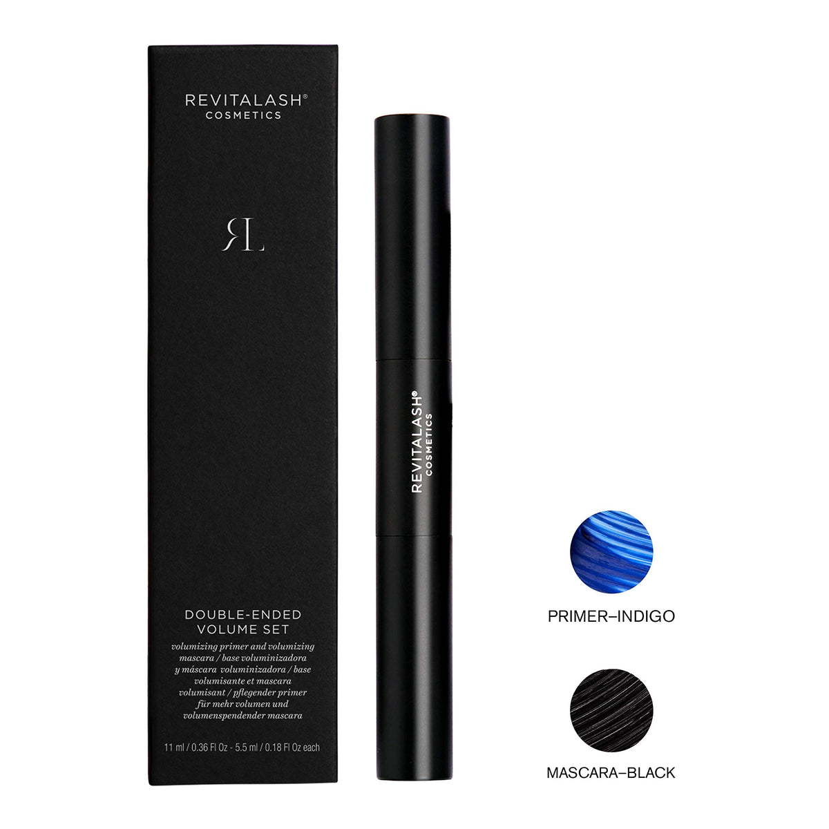 RevitaLash double-ended tube open displaying both primer and mascara tips