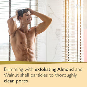 REVITALE close-up of almond and walnut exfoliant texture for gentle buffing benefit