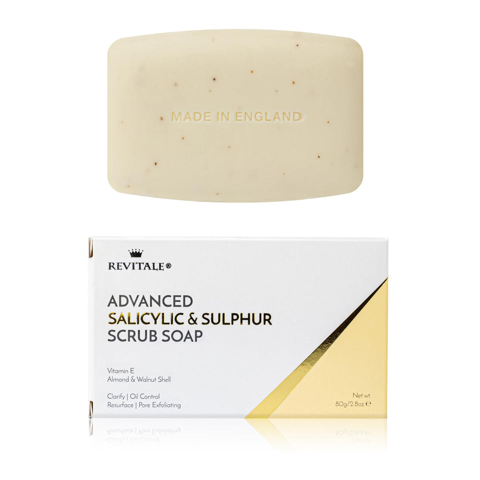 REVITALE front packaging of the exfoliating bar showing product name and benefits
