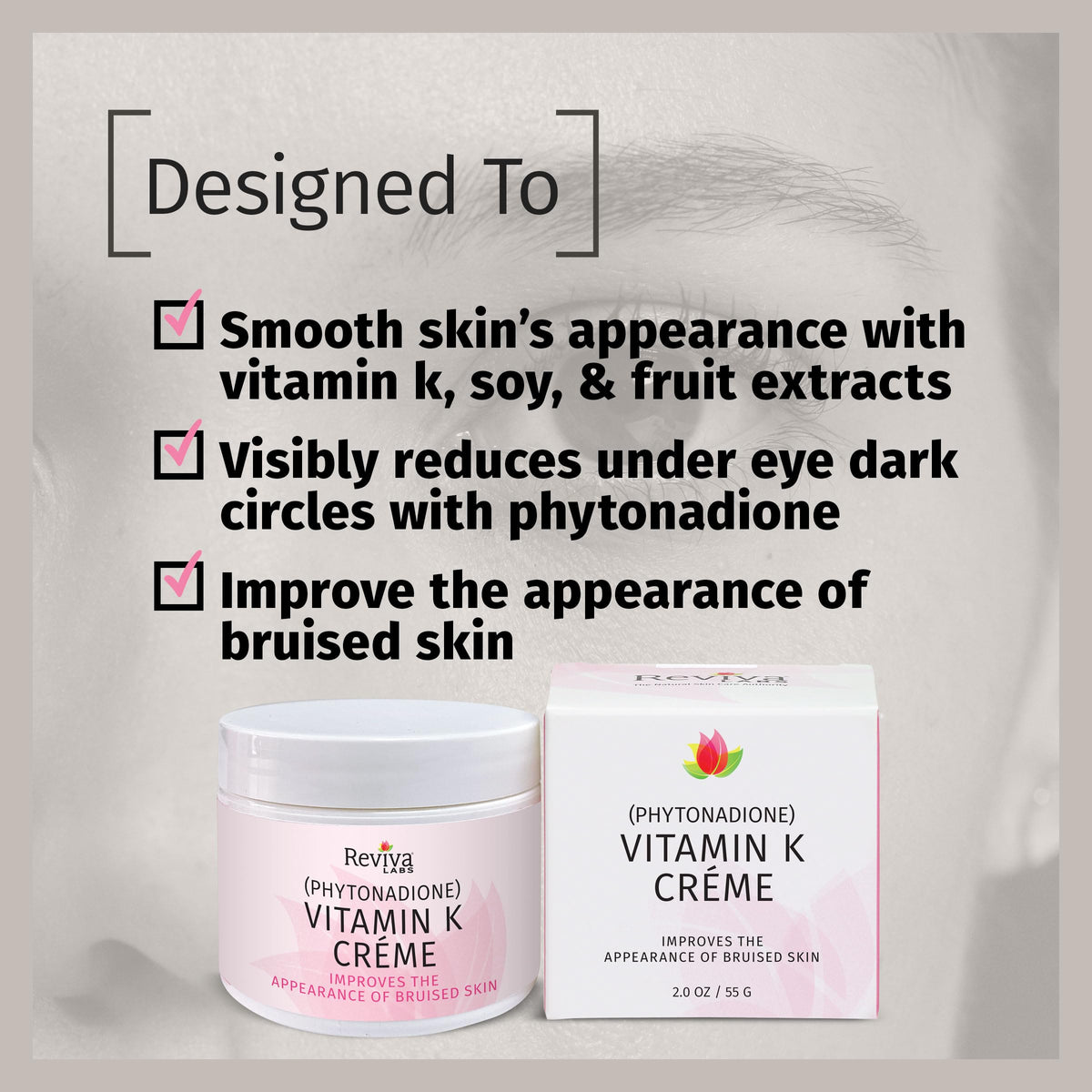 Reviva Labs applying small dot under eye for targeted dark circle care benefit