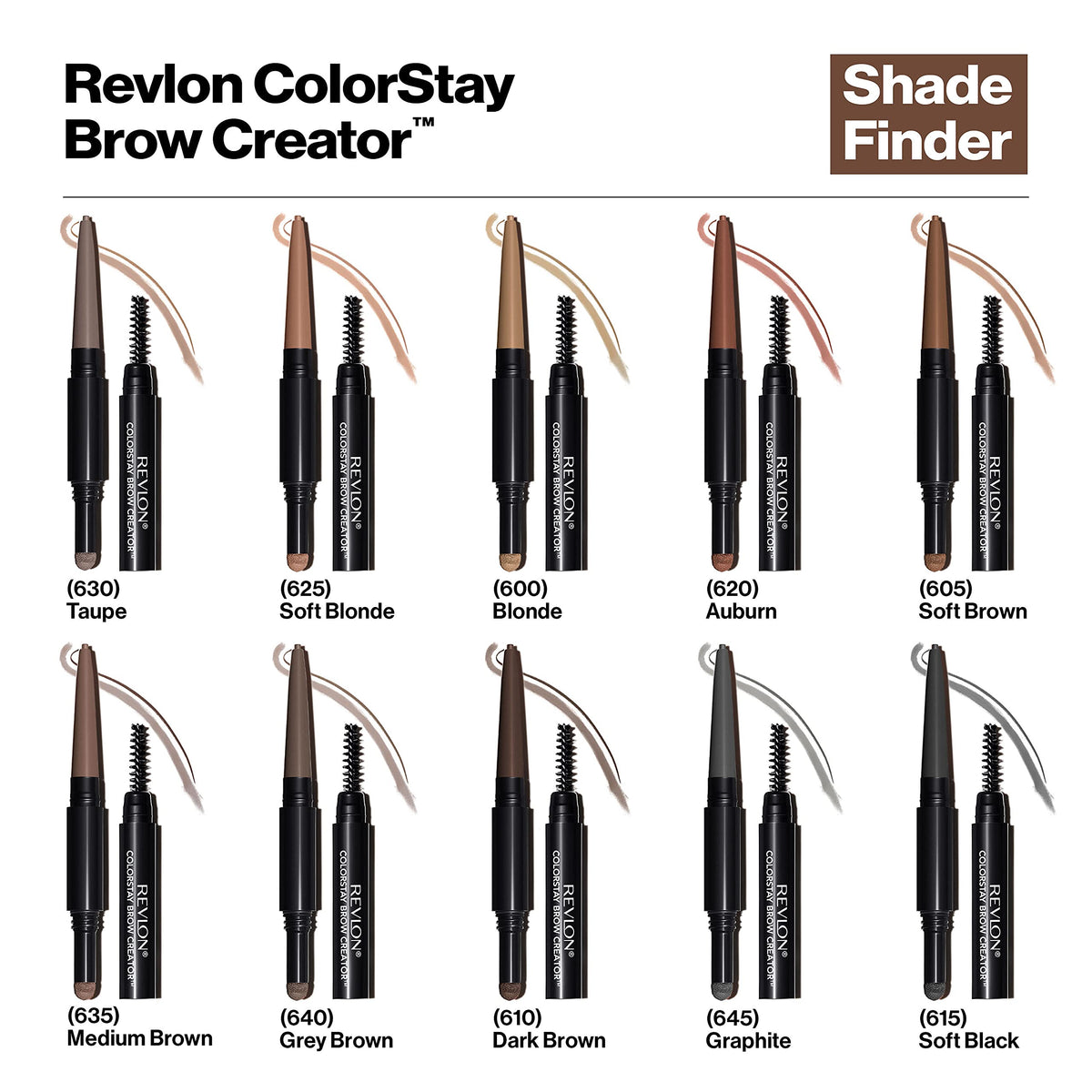 Before and after brow transformation with Revlon showing fuller, defined brows