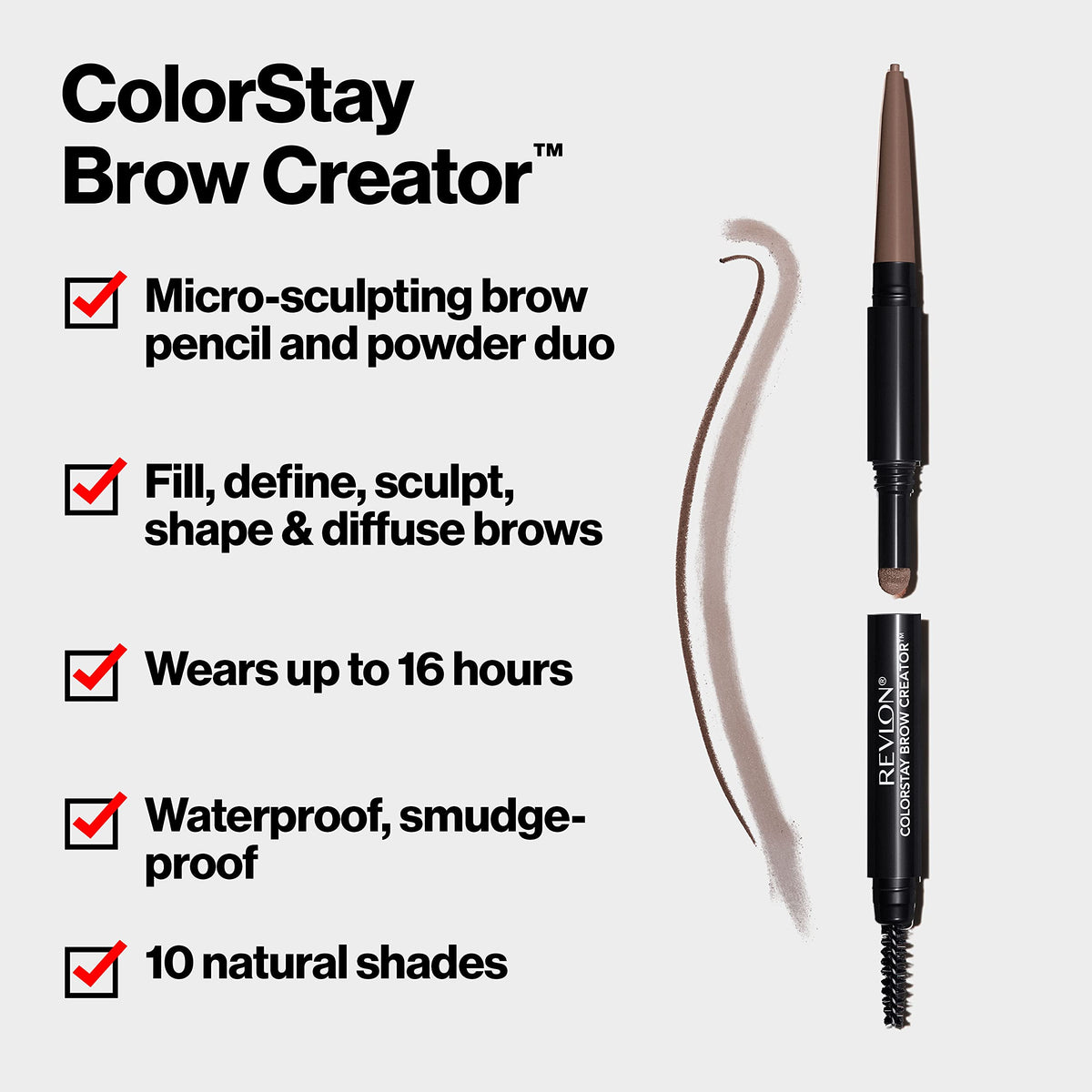 Revlon brow powder pan texture demonstrating soft buildable pigment for fullness