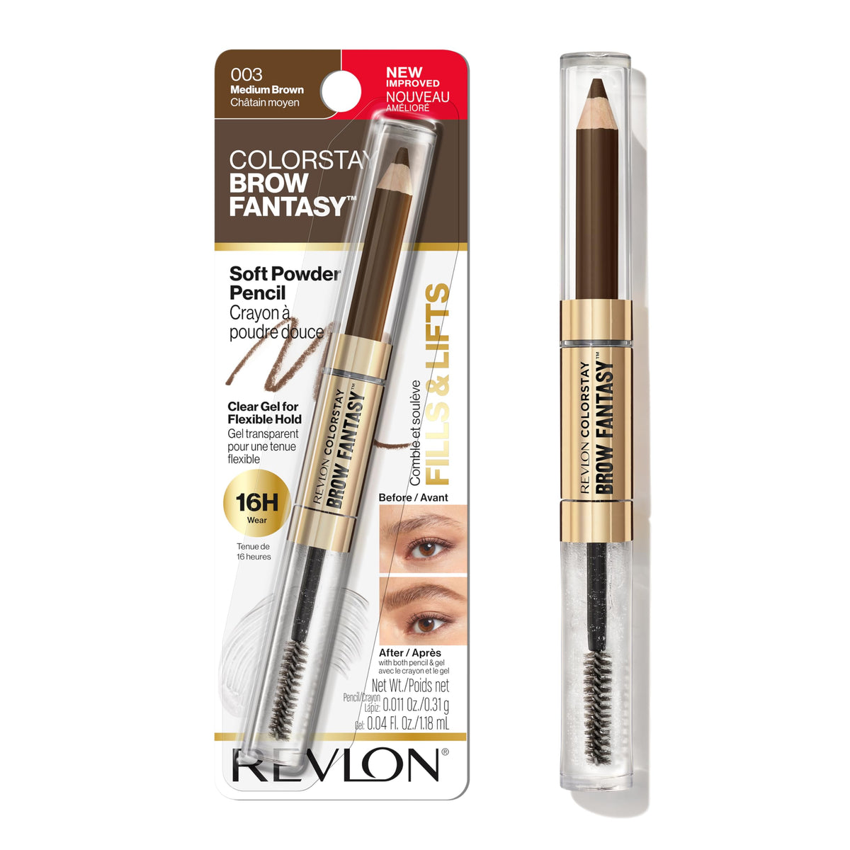 Revlon ColorStay Brow Fantasy front packaging shows dual-ended tool and shade