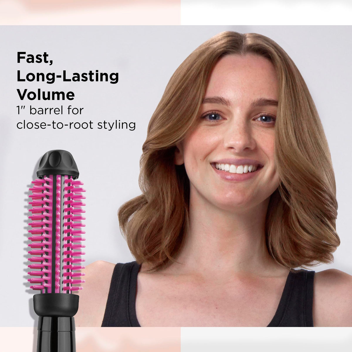 REVLON brush in use styling short to medium hair to create long-lasting volume and polished finish
