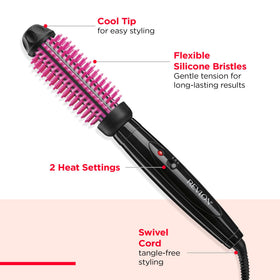 REVLON brush held in hand to show 1" barrel scale and convenient maneuverability for quick styling