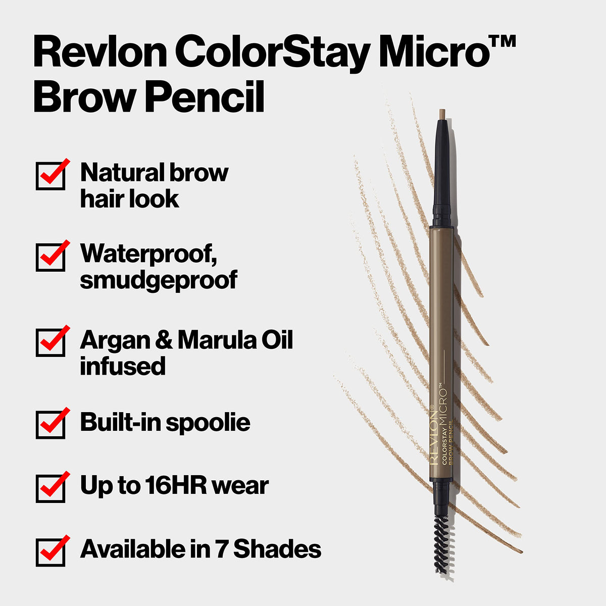 REVLON built-in spoolie brush detail blending strokes and grooming brows for a natural finish benefit