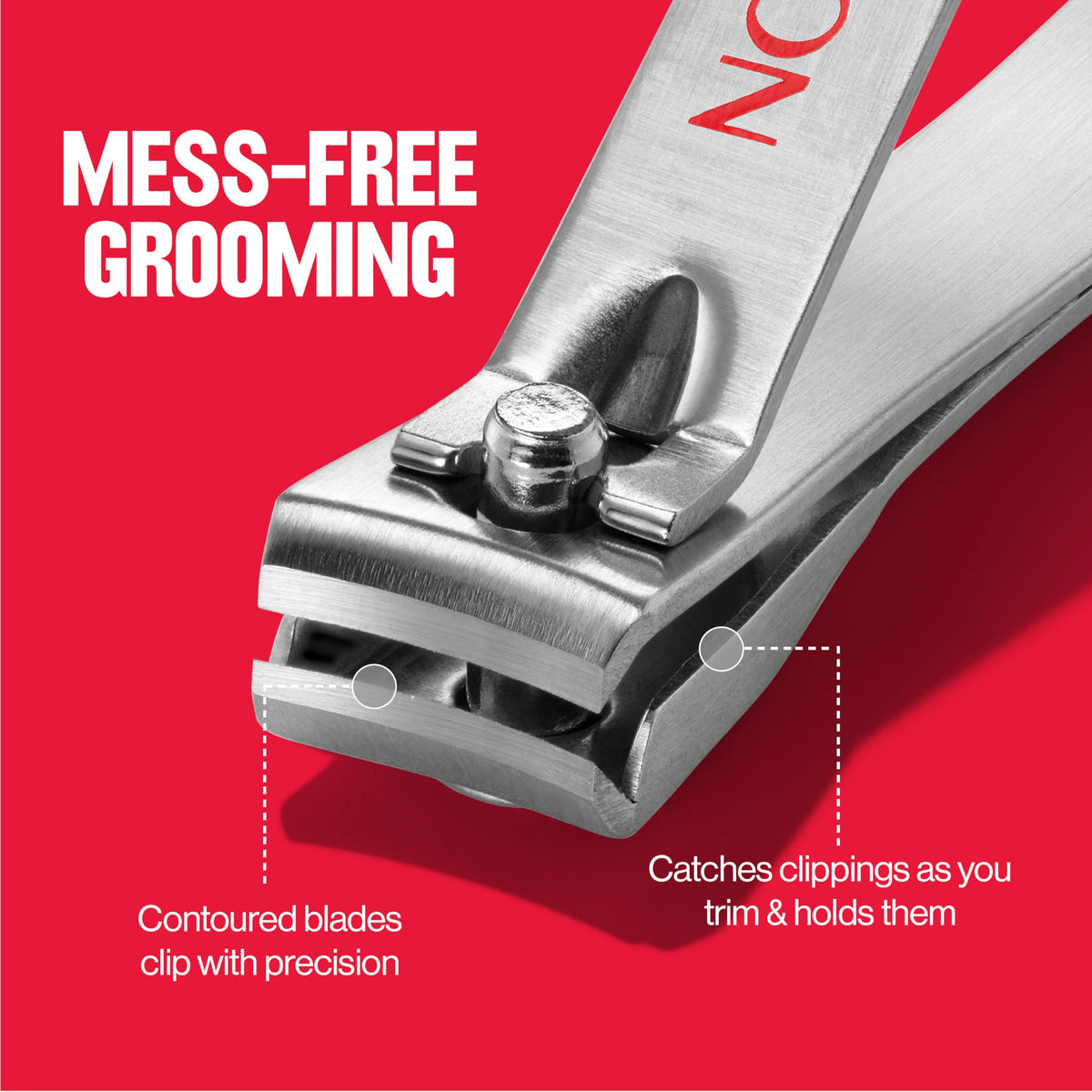 Revlon image of internal catcher chamber holding clippings for mess-free trimming