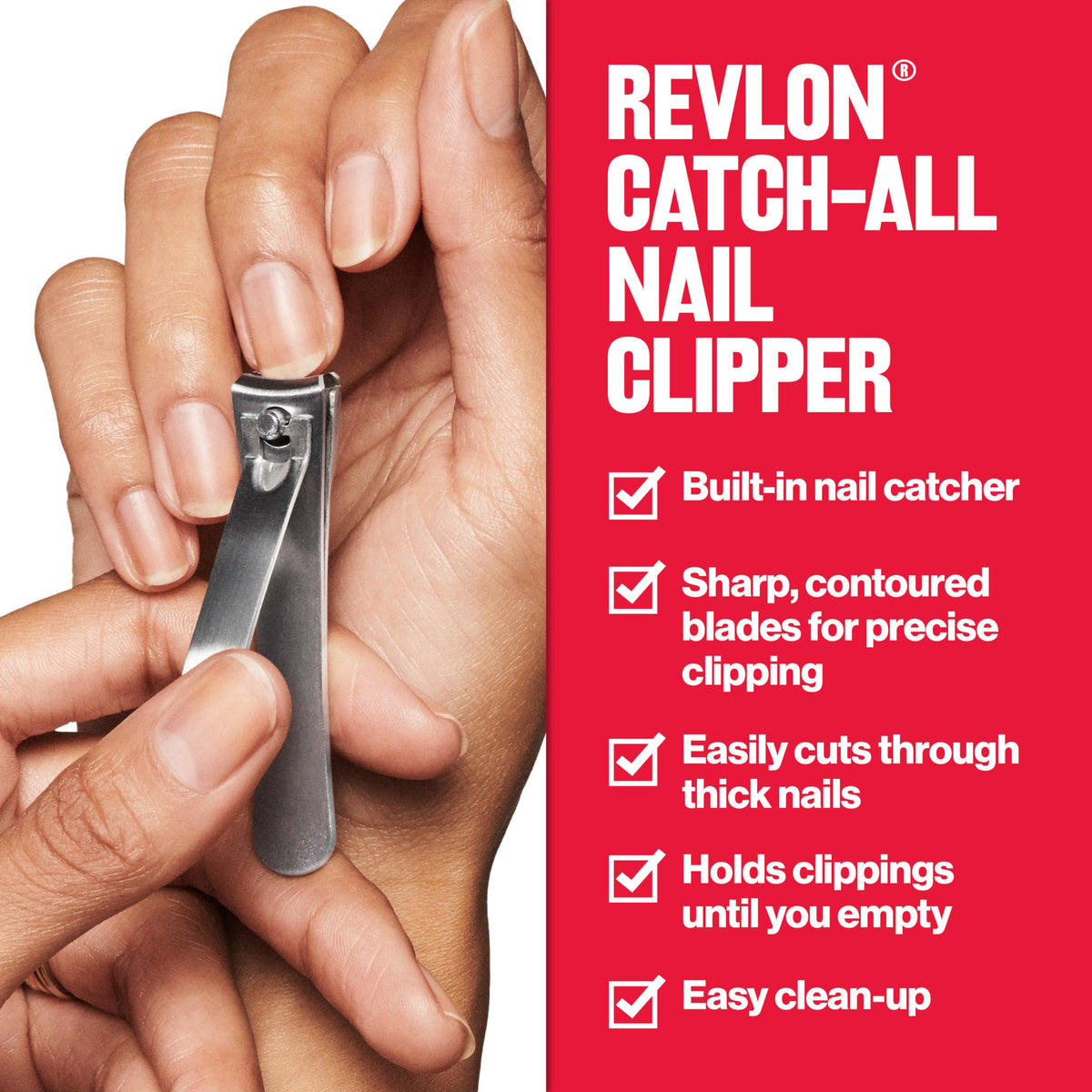 Revlon close-up of sharp contoured blade delivering precise, smooth nail cuts