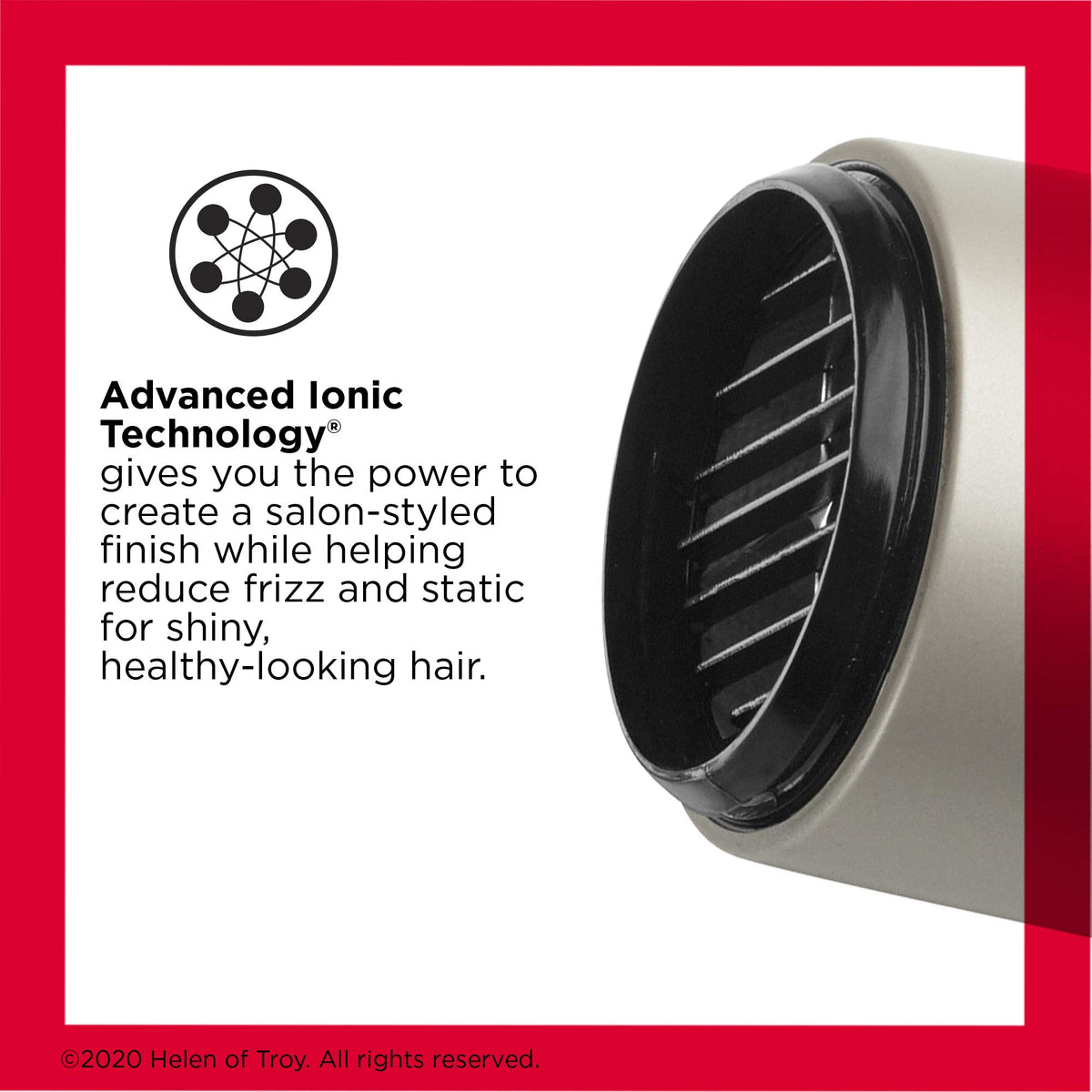 REVLON ceramic barrel close-up highlighting even heat for gentle drying