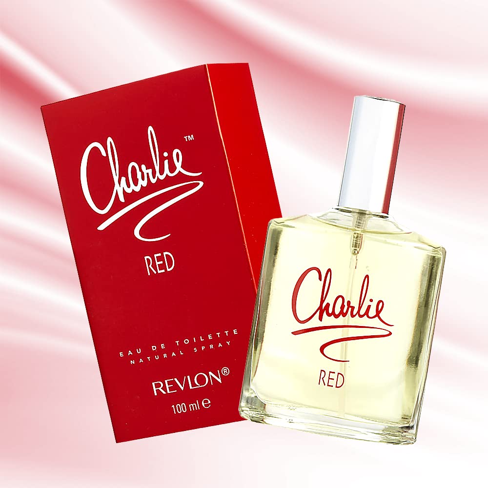 Revlon Charlie Red bottle scale next to hand showing 3.4 oz size for everyday use