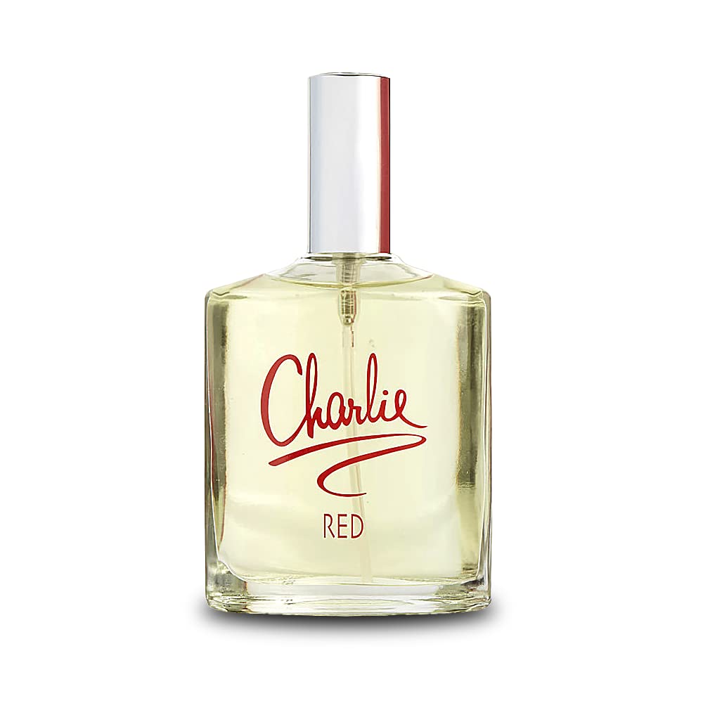 Revlon Charlie Red bottle side profile highlighting glass design and easy grip benefit