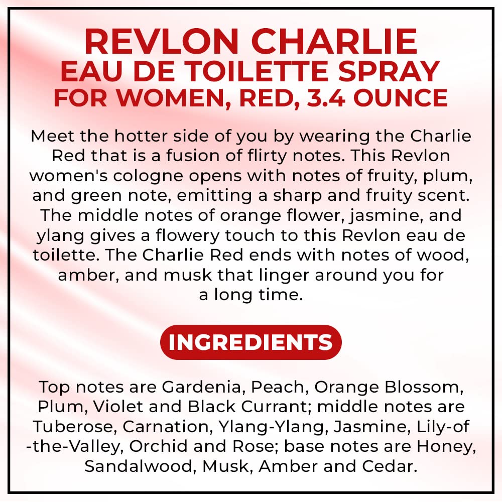 Revlon Charlie Red ingredients and box view showing original formulation reassurance