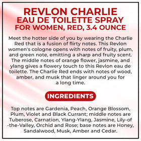 Revlon Charlie Red ingredients and box view showing original formulation reassurance