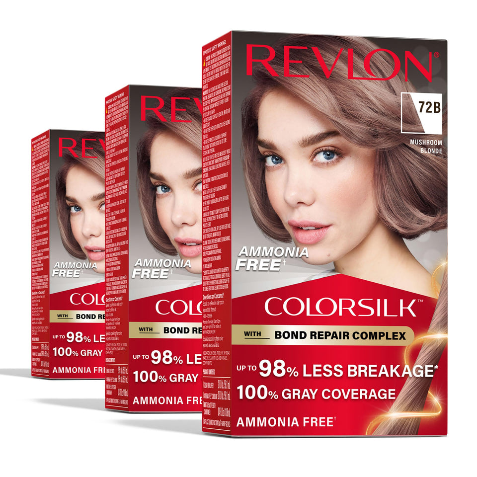 Revlon ColorSilk front box showing brand and mushroom blonde shade benefits