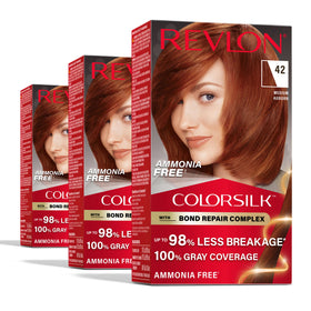 Revlon ColorSilk front box showing medium auburn shade and pack benefits