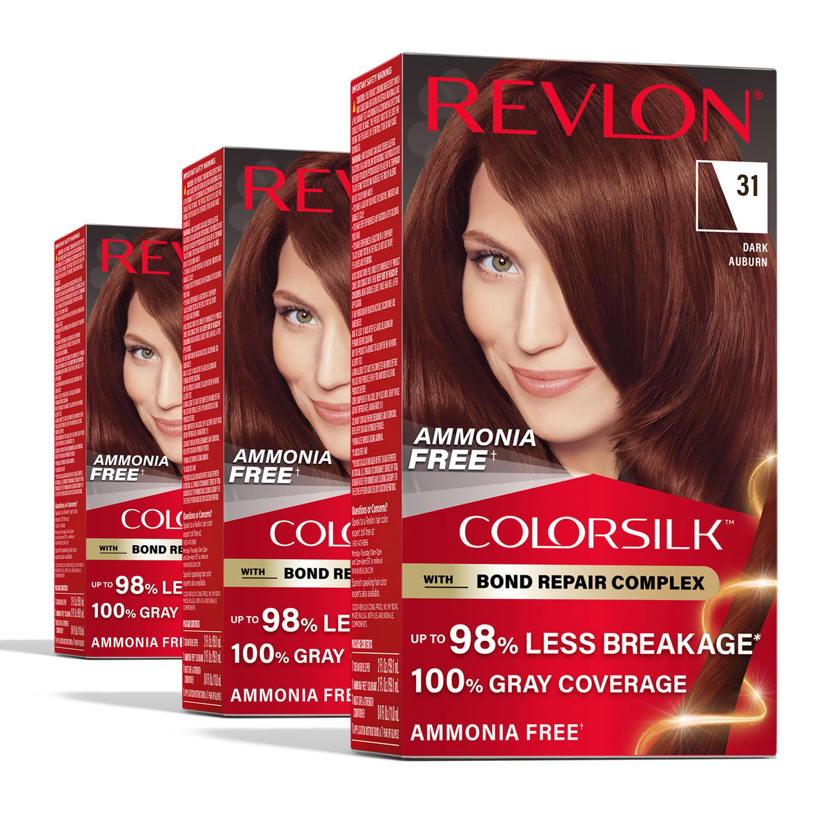 Revlon ColorSilk front packaging showing shade and benefits for vibrant color
