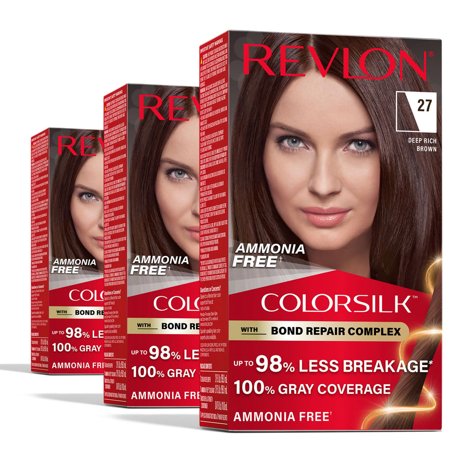 Revlon ColorSilk front packaging showing deep rich brown and benefits