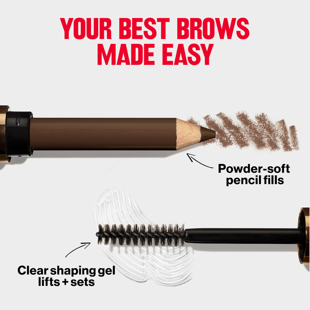 Revlon in-use application on brows showing quick shaping and flexible hold