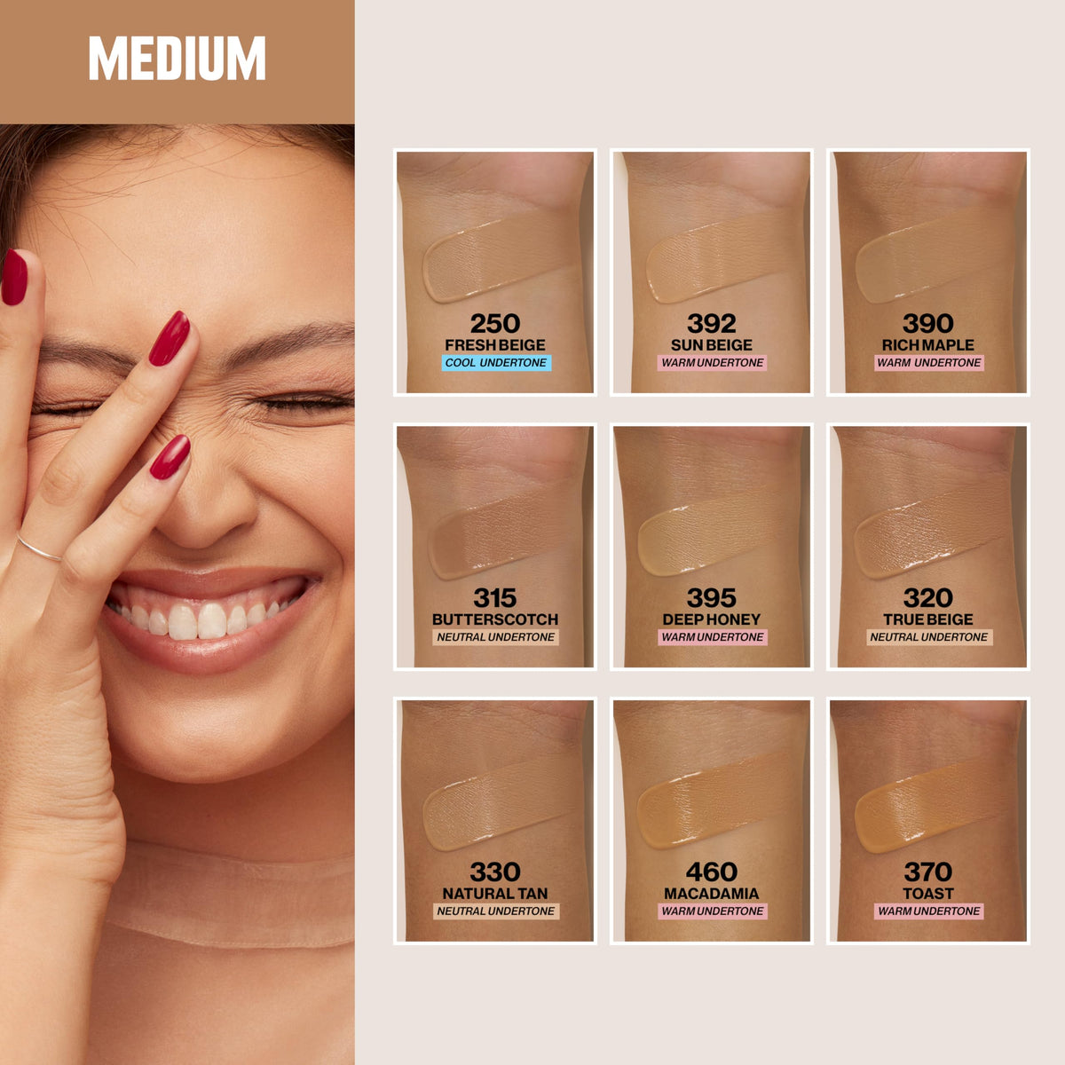 Revlon before and after face showing natural, hydrating finish