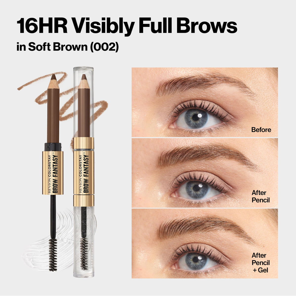 Revlon soft brown swatches showing blendable pigment payoff
