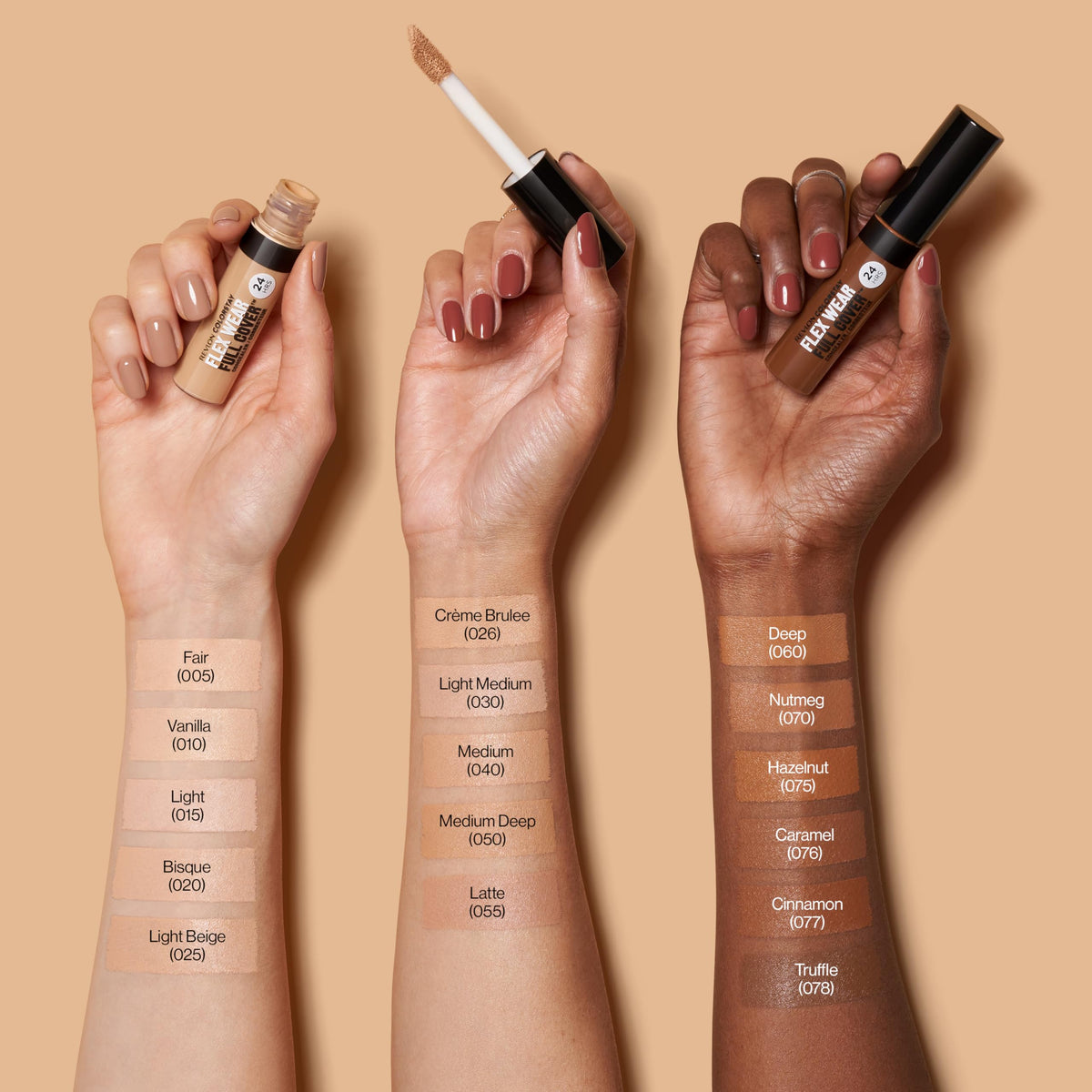 Revlon shade 040 Medium swatch on arm showing accurate color payoff and buildable coverage