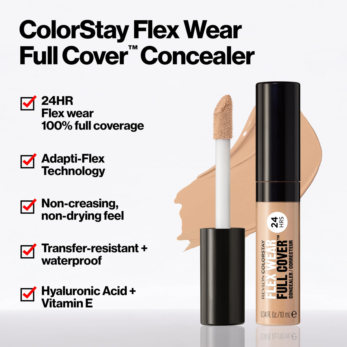 REVLON creamy texture close-up showing hydrating finish with hyaluronic acid benefit