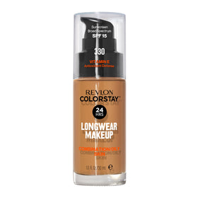 Revlon front packaging showing shade Natural Tan 330 and benefit longwear