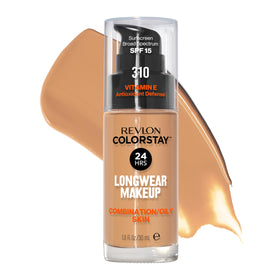 Revlon ColorStay front packaging showing shade 310 warm golden and benefits