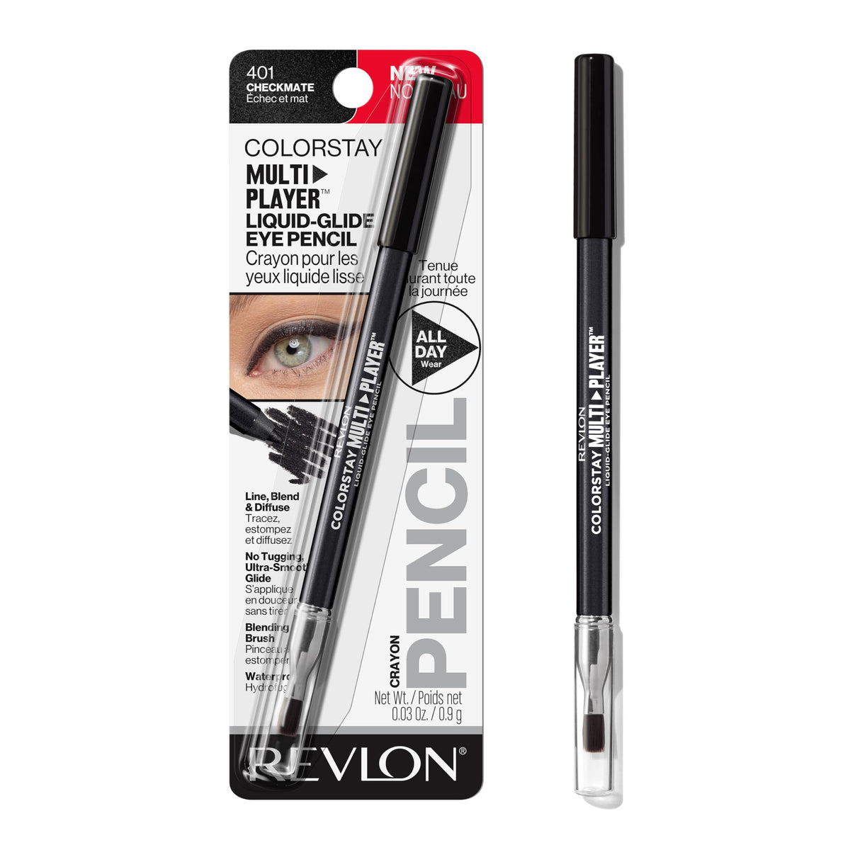 REVLON pencil front packaging showing product and shade for easy selection