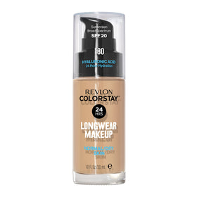 Revlon pump bottle front view showing shade and packaging benefit